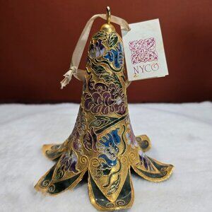 Vintage Enamel Cloisonne Tulip Bell Christmas Ornament NYCO 5 In Floral Design